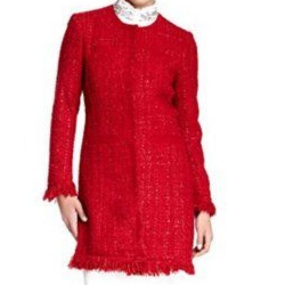 Vertigo - Red Metallic Tweed Fringe Boucle Coat - Picture 10 of 10